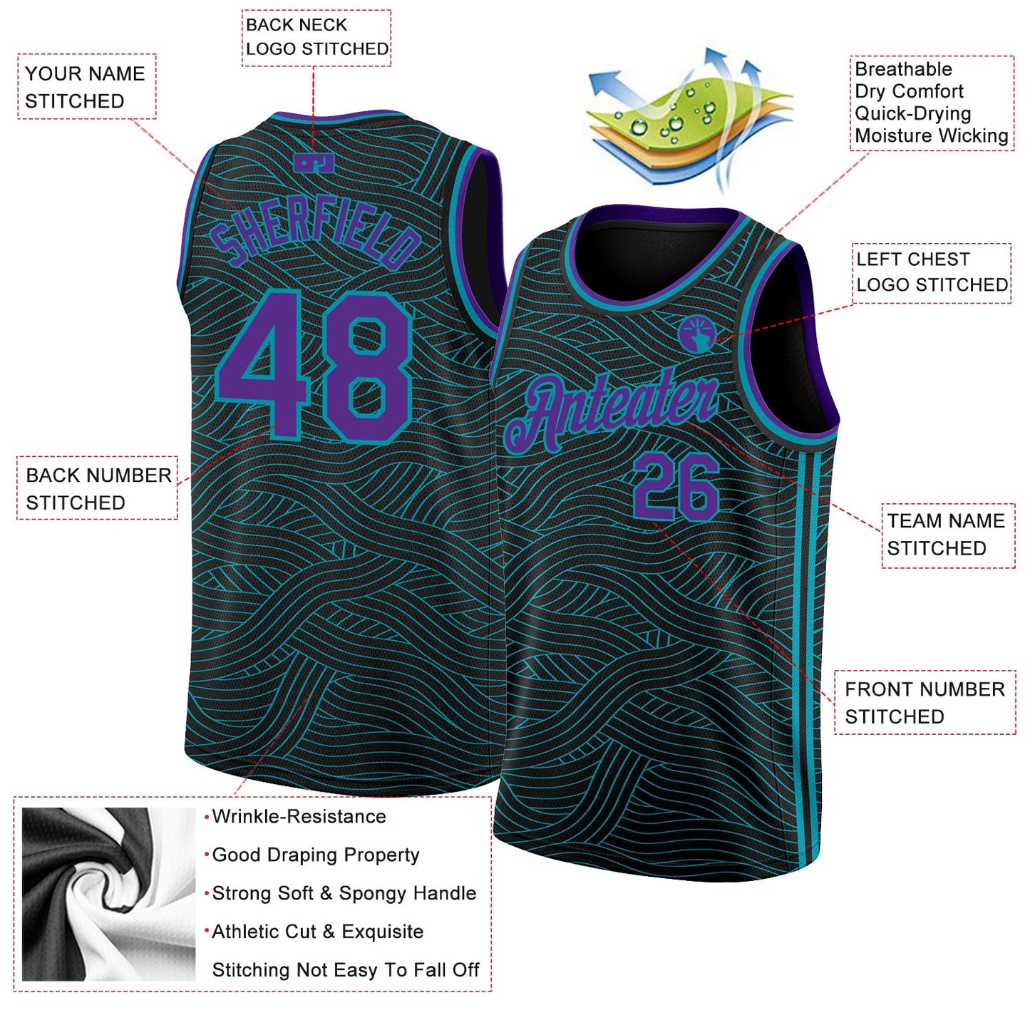 Custom Black Purple-Teal Authentic City Edition Basketball Jersey view 2