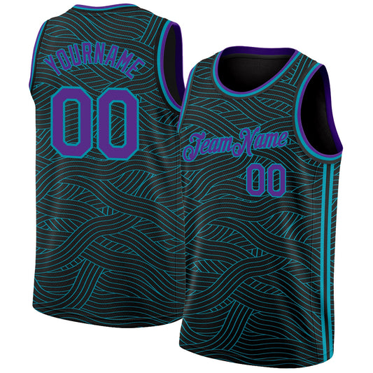 Custom Black Purple-Teal Authentic City Edition Basketball Jersey - Main View