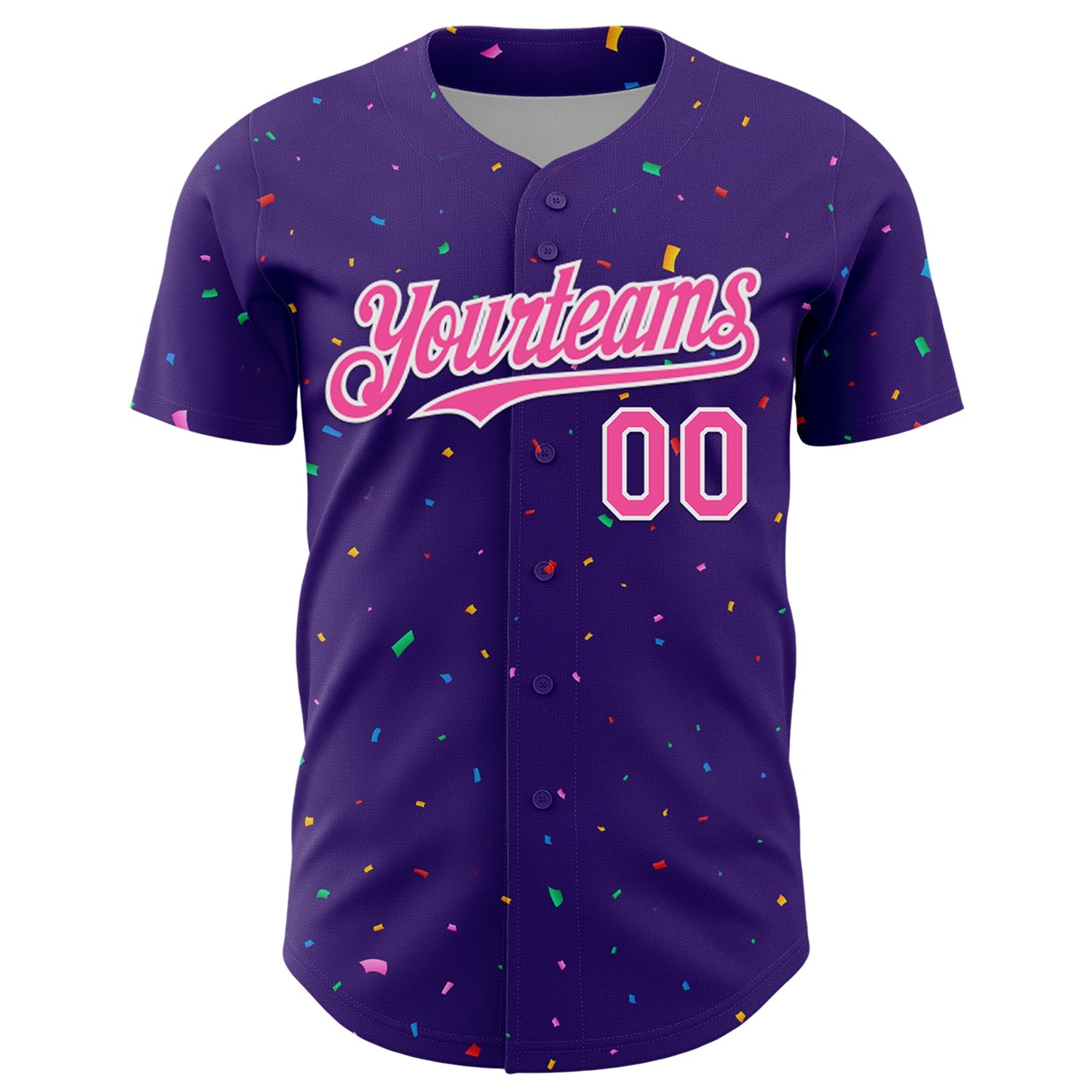 Custom Purple Pink-White 3D Pattern Design Confetti Colorful Speckle Authentic Baseball Jersey view 2