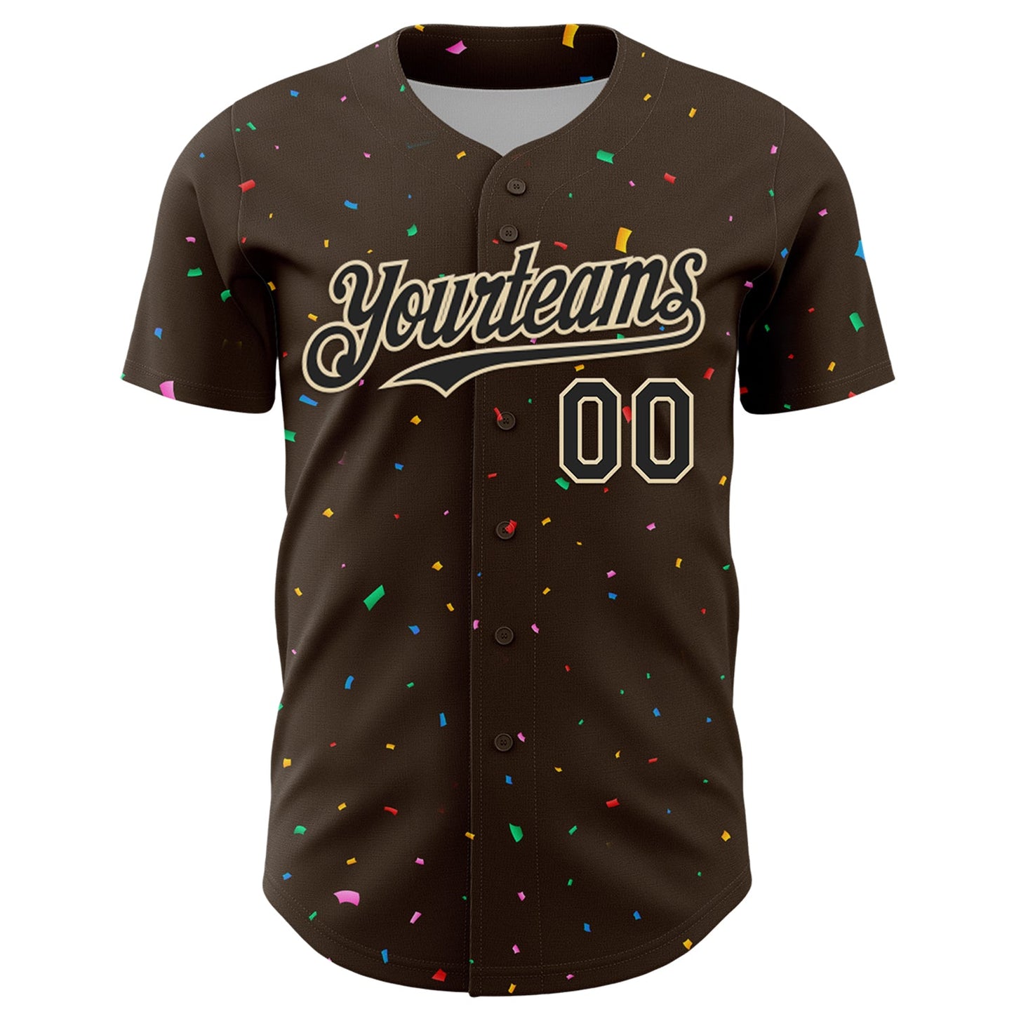 Custom Brown Black-Cream 3D Pattern Design Confetti Colorful Speckle Authentic Baseball Jersey view 2