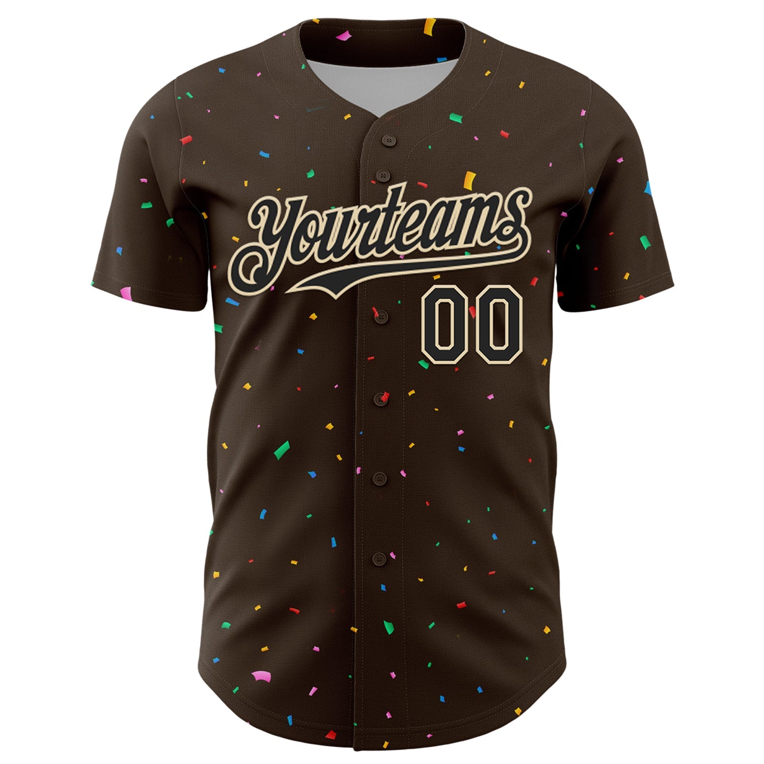 Custom Brown Black-Cream 3D Pattern Design Confetti Colorful Speckle Authentic Baseball Jersey view 2