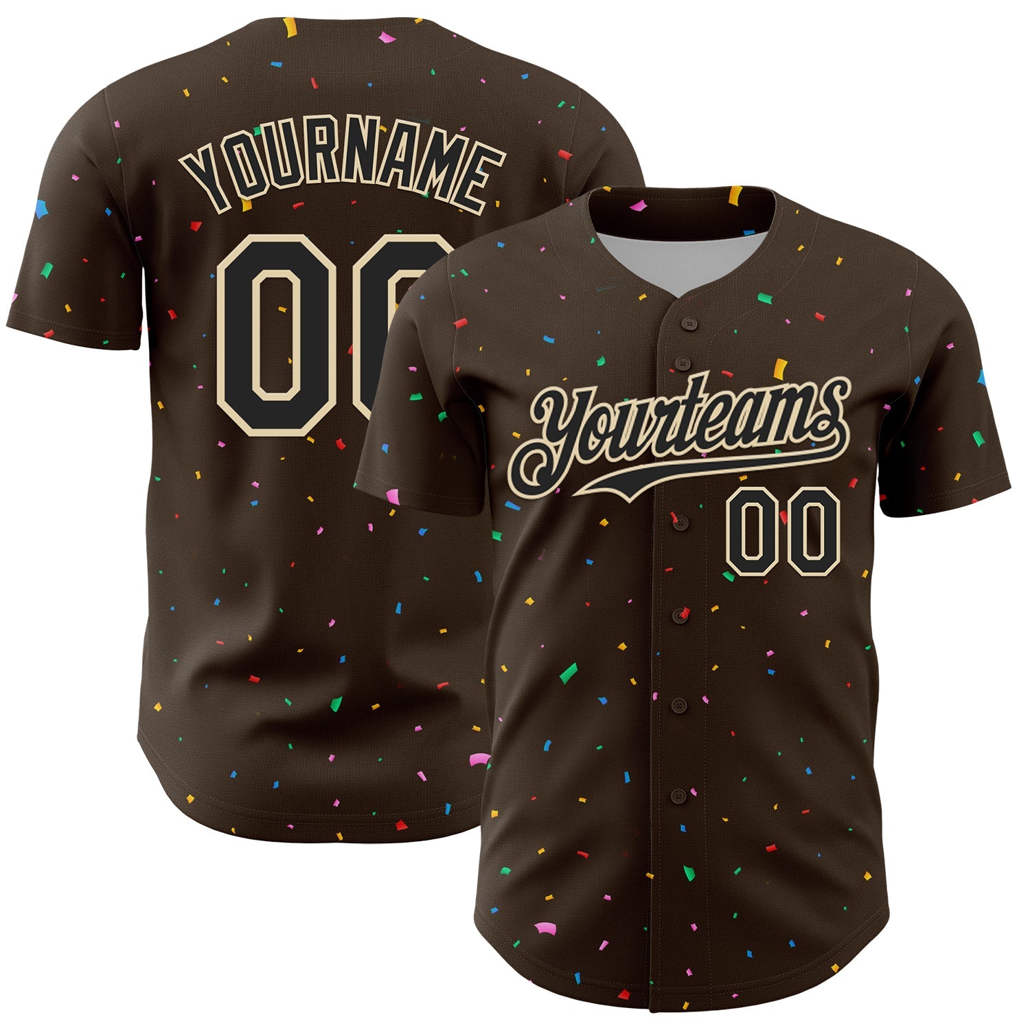 Custom Brown Black-Cream 3D Pattern Design Confetti Colorful Speckle Authentic Baseball Jersey - Main View