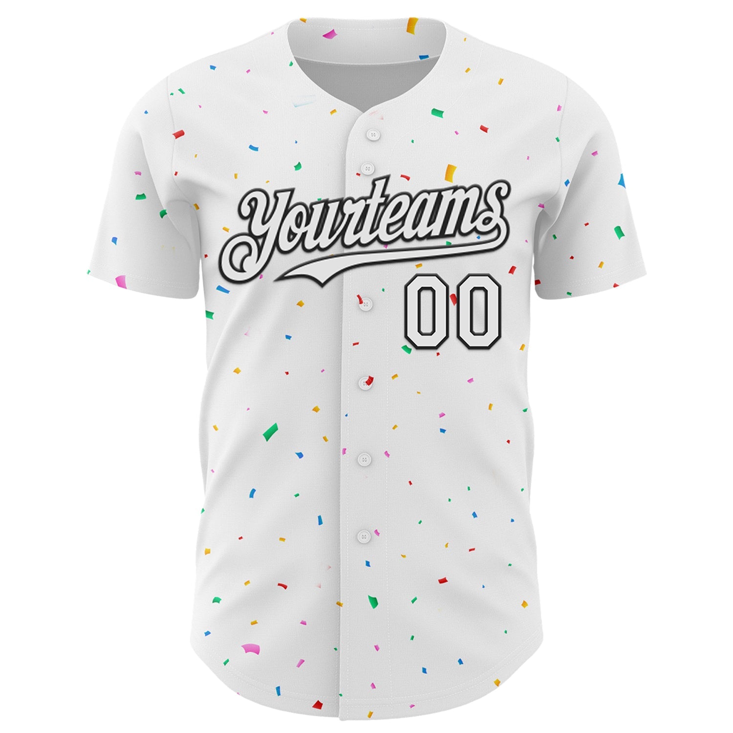 Custom White Black 3D Pattern Design Confetti Colorful Speckle Authentic Baseball Jersey view 2
