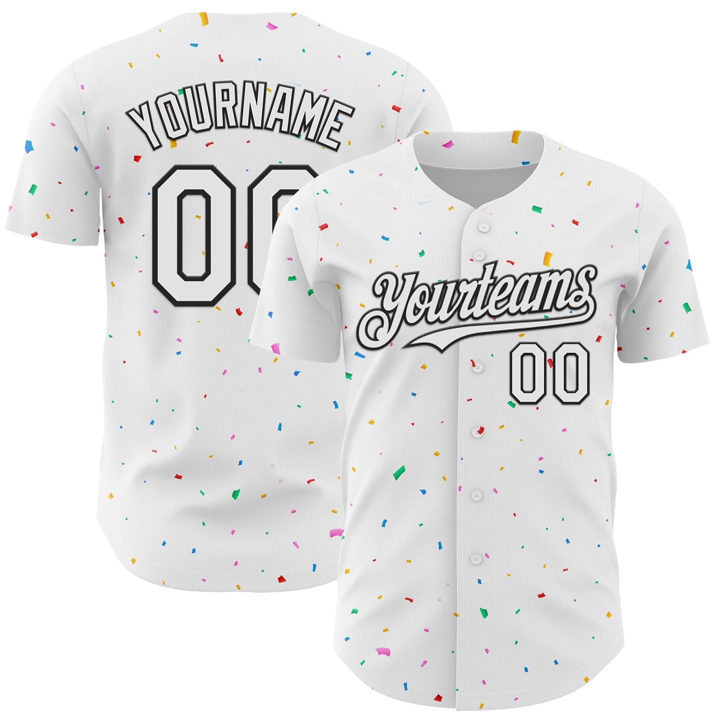 Custom White Black 3D Pattern Design Confetti Colorful Speckle Authentic Baseball Jersey - Main View