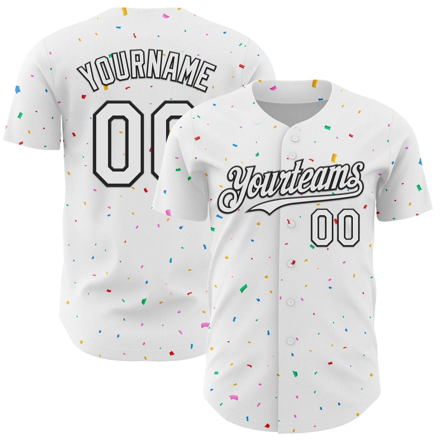 Custom White Black 3D Pattern Design Confetti Colorful Speckle Authentic Baseball Jersey - Main View