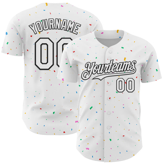 Custom White Black 3D Pattern Design Confetti Colorful Speckle Authentic Baseball Jersey - Main View