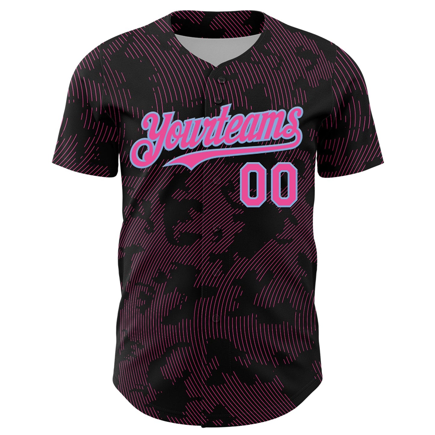 Custom Black Pink-Light Blue Curve Lines Authentic Baseball Jersey view 2