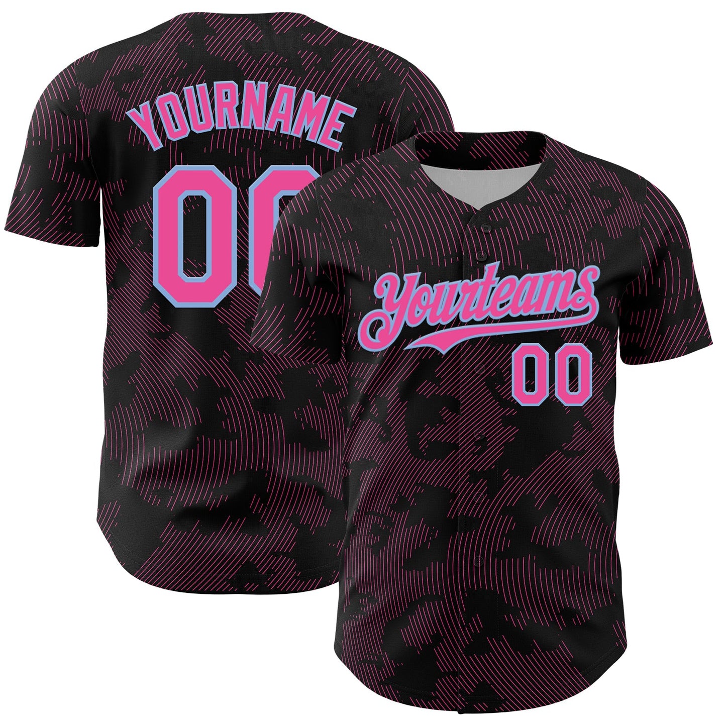 Custom Black Pink-Light Blue Curve Lines Authentic Baseball Jersey - Main View