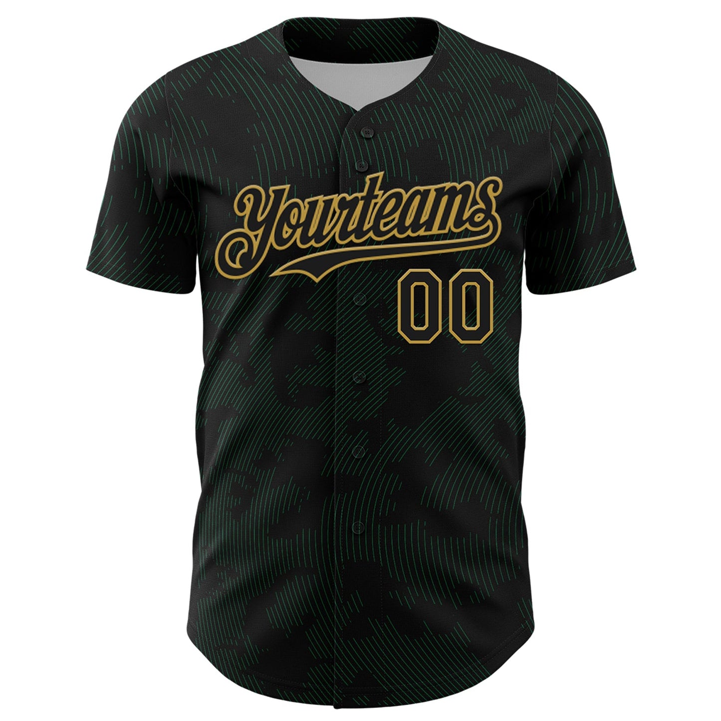 Custom Black Kelly Green-Old Gold Curve Lines Authentic Baseball Jersey view 2