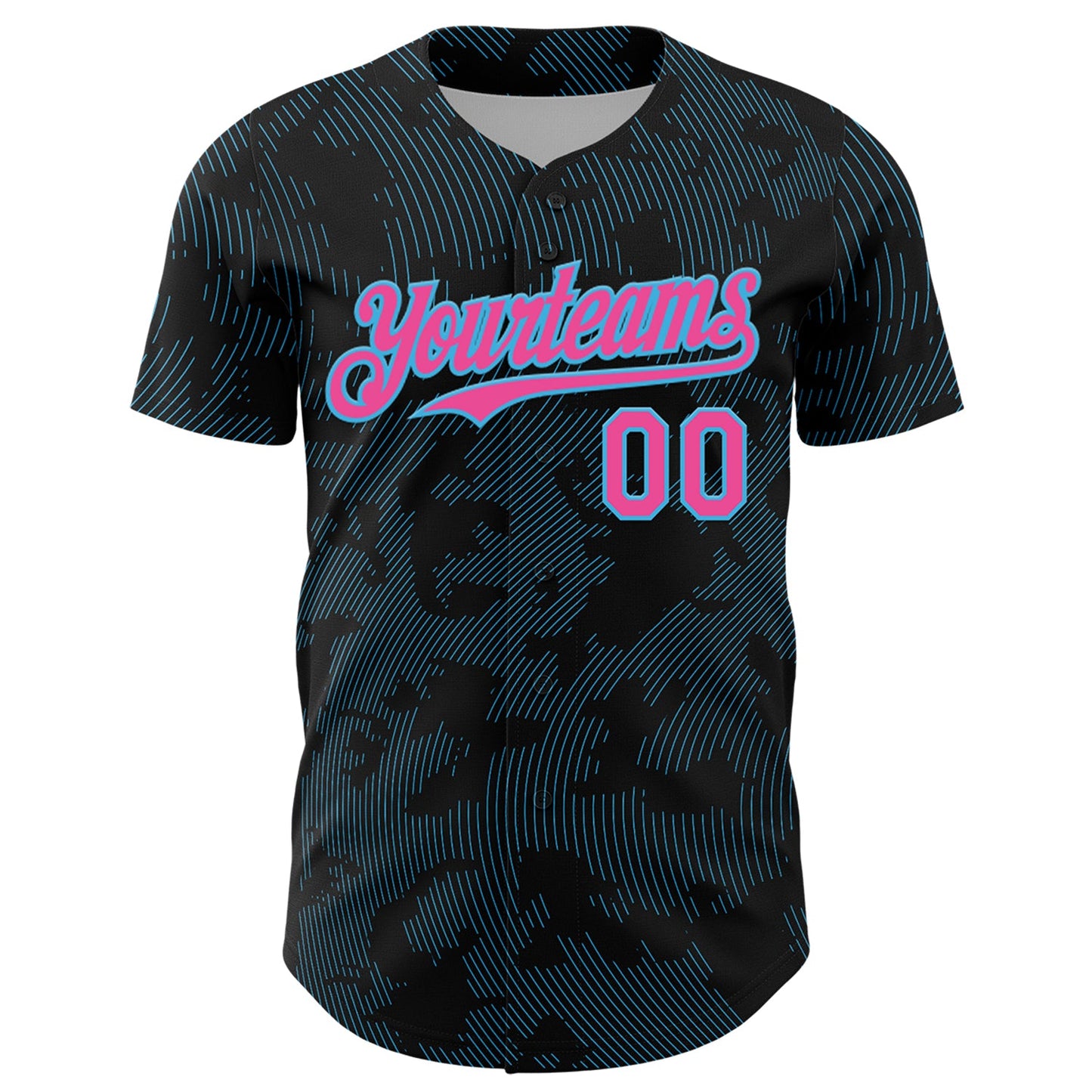 Custom Black Pink-Sky Blue Curve Lines Authentic Baseball Jersey view 2