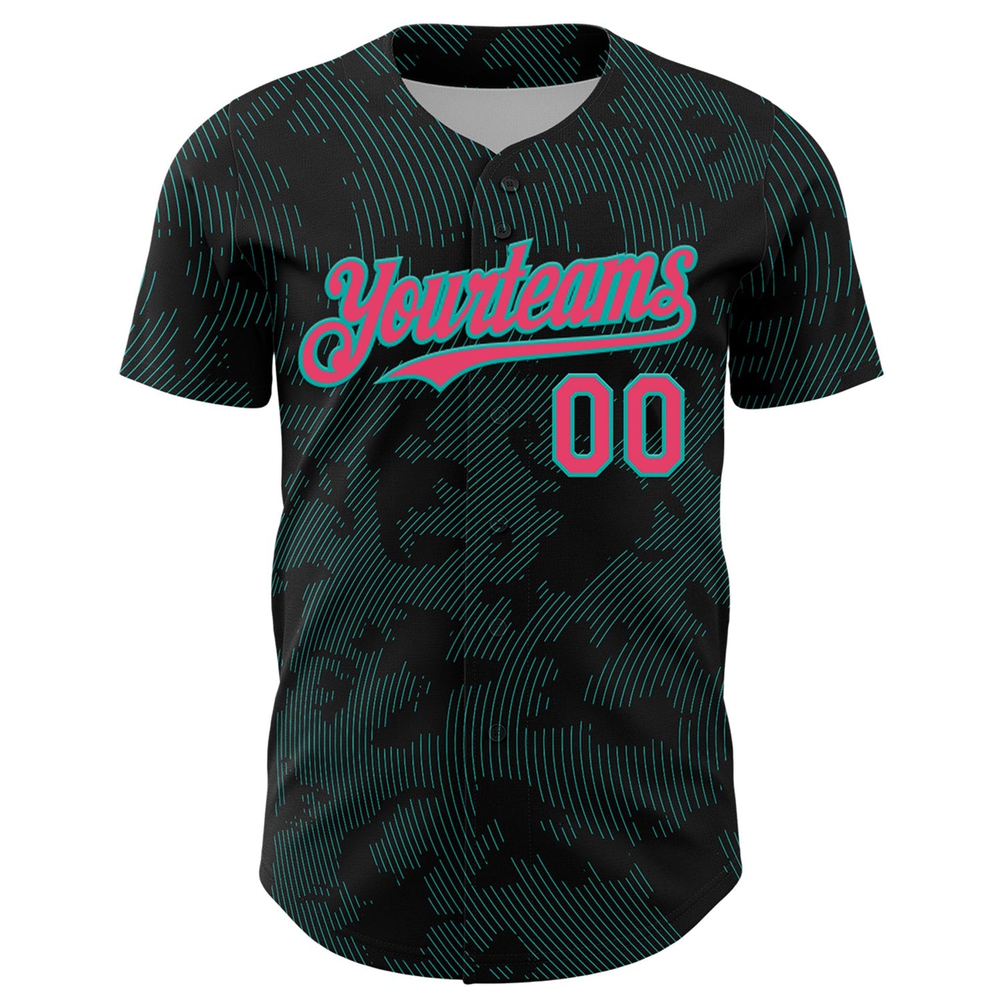 Custom Black Neon Pink-Aqua Curve Lines Authentic Baseball Jersey view 2