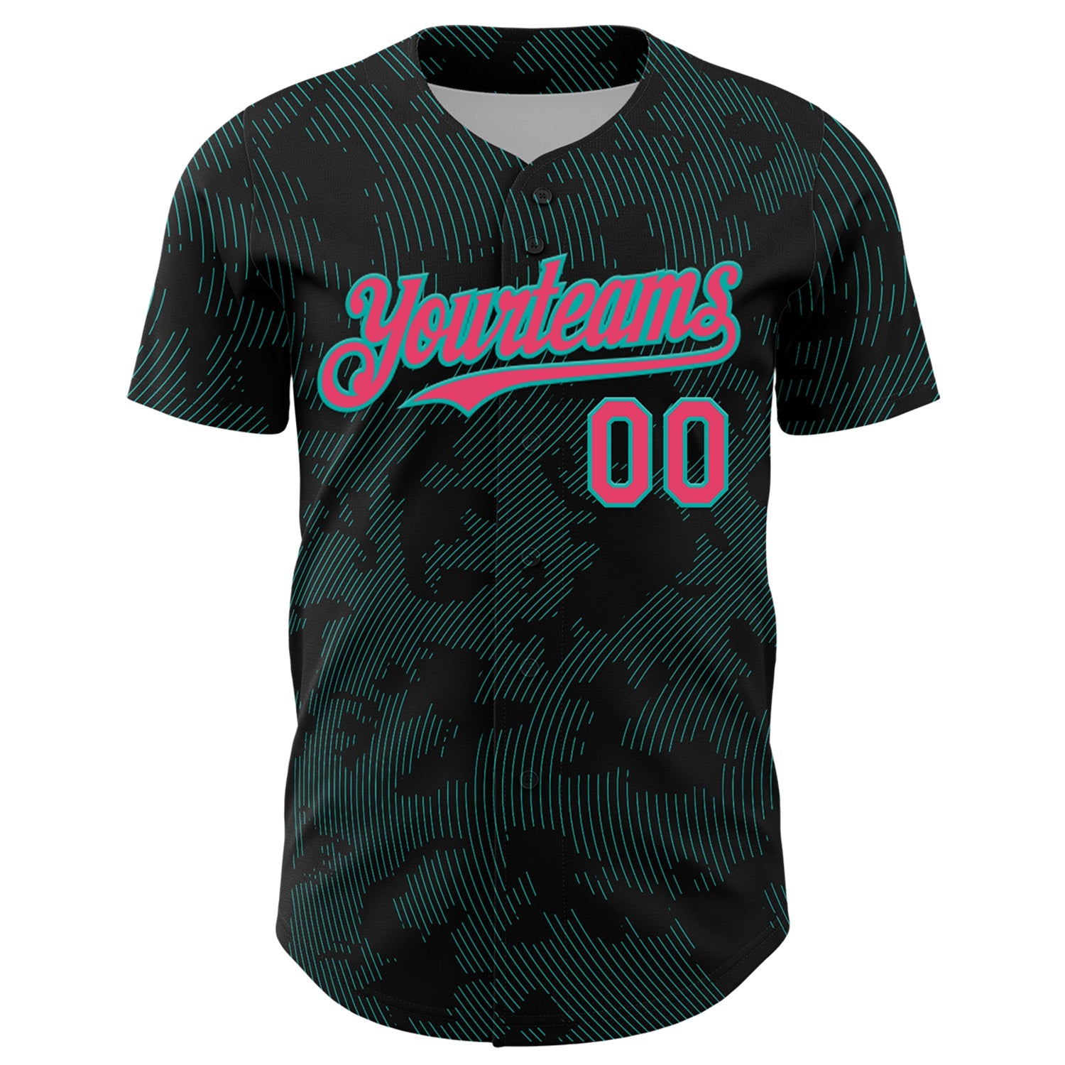 Custom Black Neon Pink-Aqua Curve Lines Authentic Baseball Jersey view 2