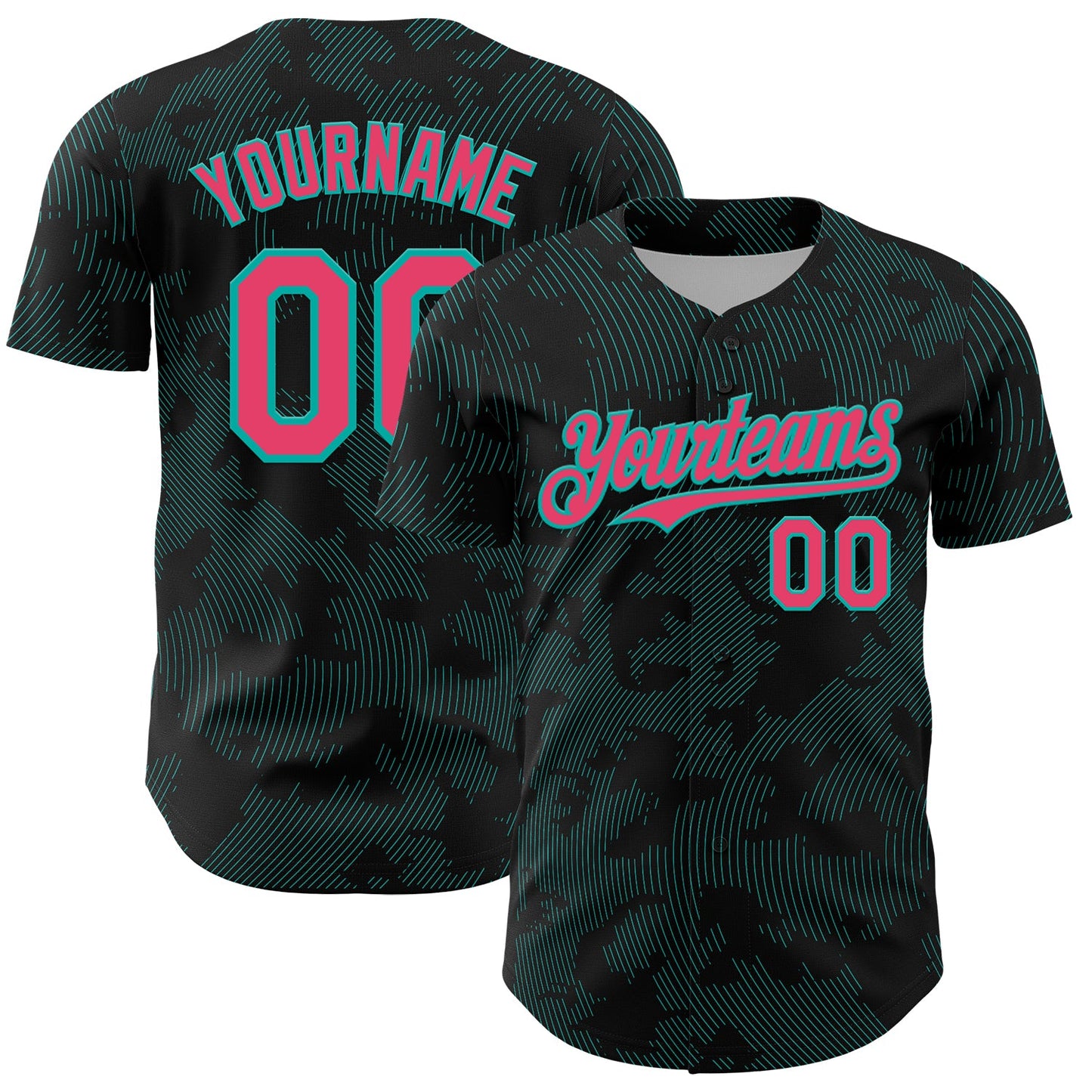 Custom Black Neon Pink-Aqua Curve Lines Authentic Baseball Jersey - Main View