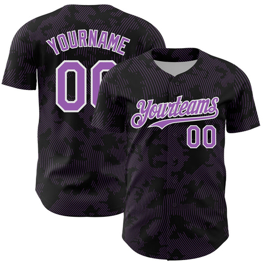 Custom Black Medium Purple-White Curve Lines Authentic Baseball Jersey - Main View