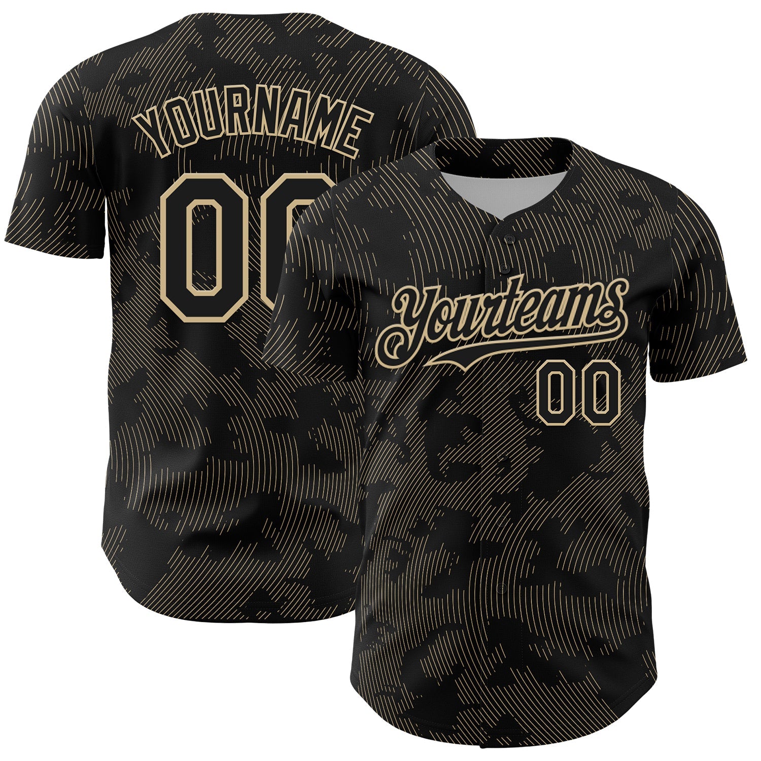 Custom Black Vegas Gold Curve Lines Authentic Baseball Jersey - Main View