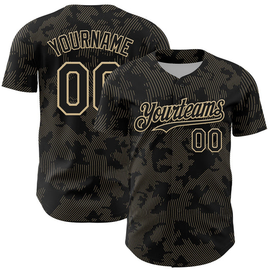 Custom Black Vegas Gold Curve Lines Authentic Baseball Jersey - Main View