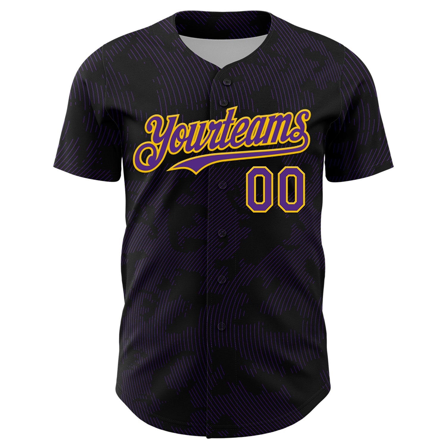 Custom Black Purple-Yellow Curve Lines Authentic Baseball Jersey view 2