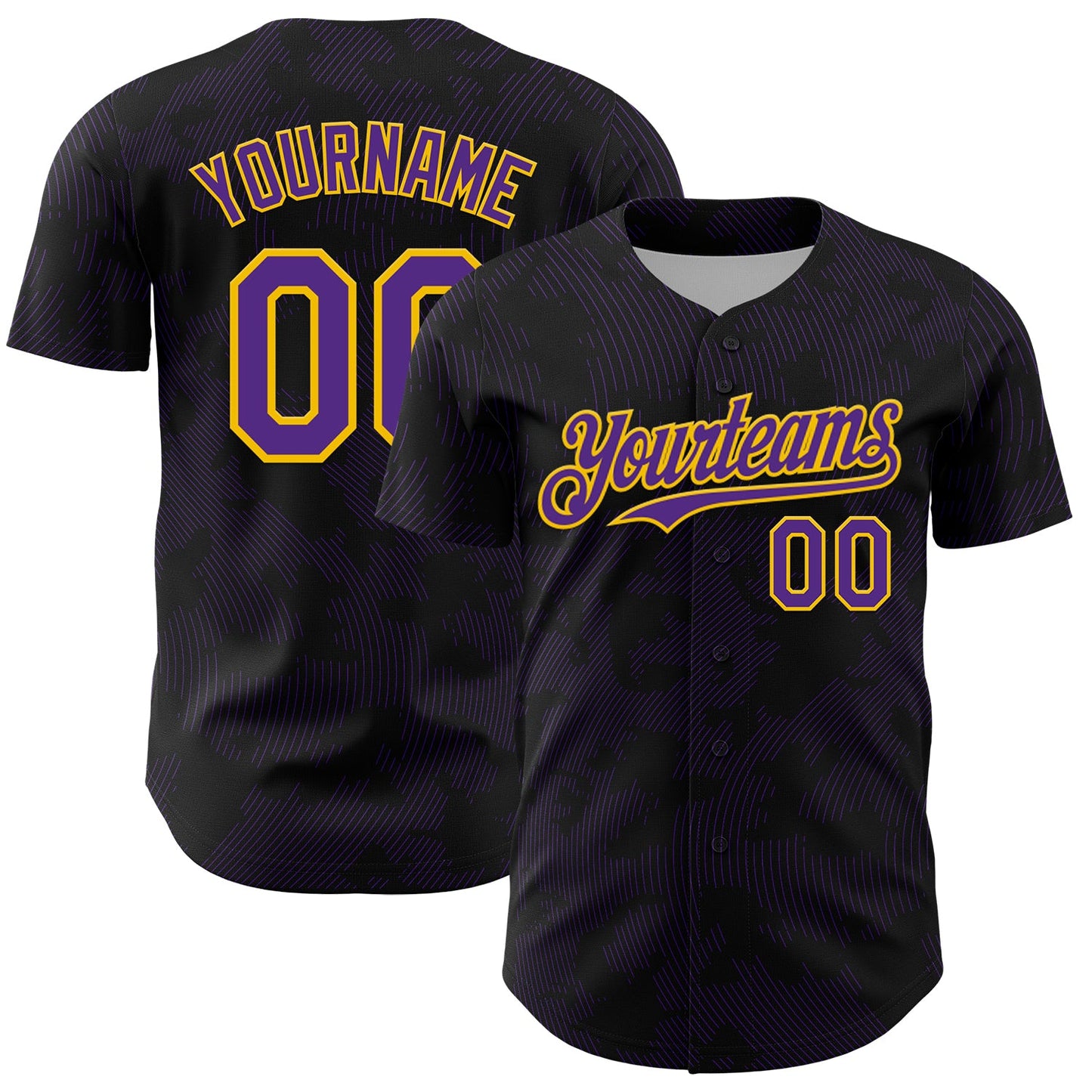 Custom Black Purple-Yellow Curve Lines Authentic Baseball Jersey - Main View
