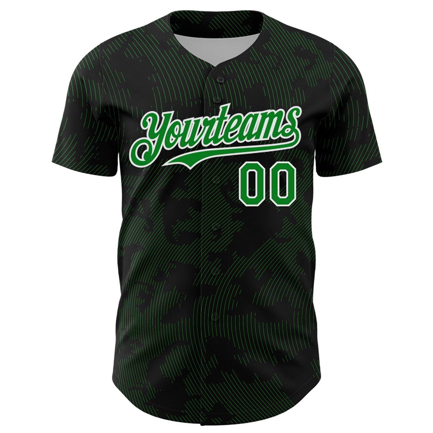Custom Black Grass Green-White Curve Lines Authentic Baseball Jersey view 2