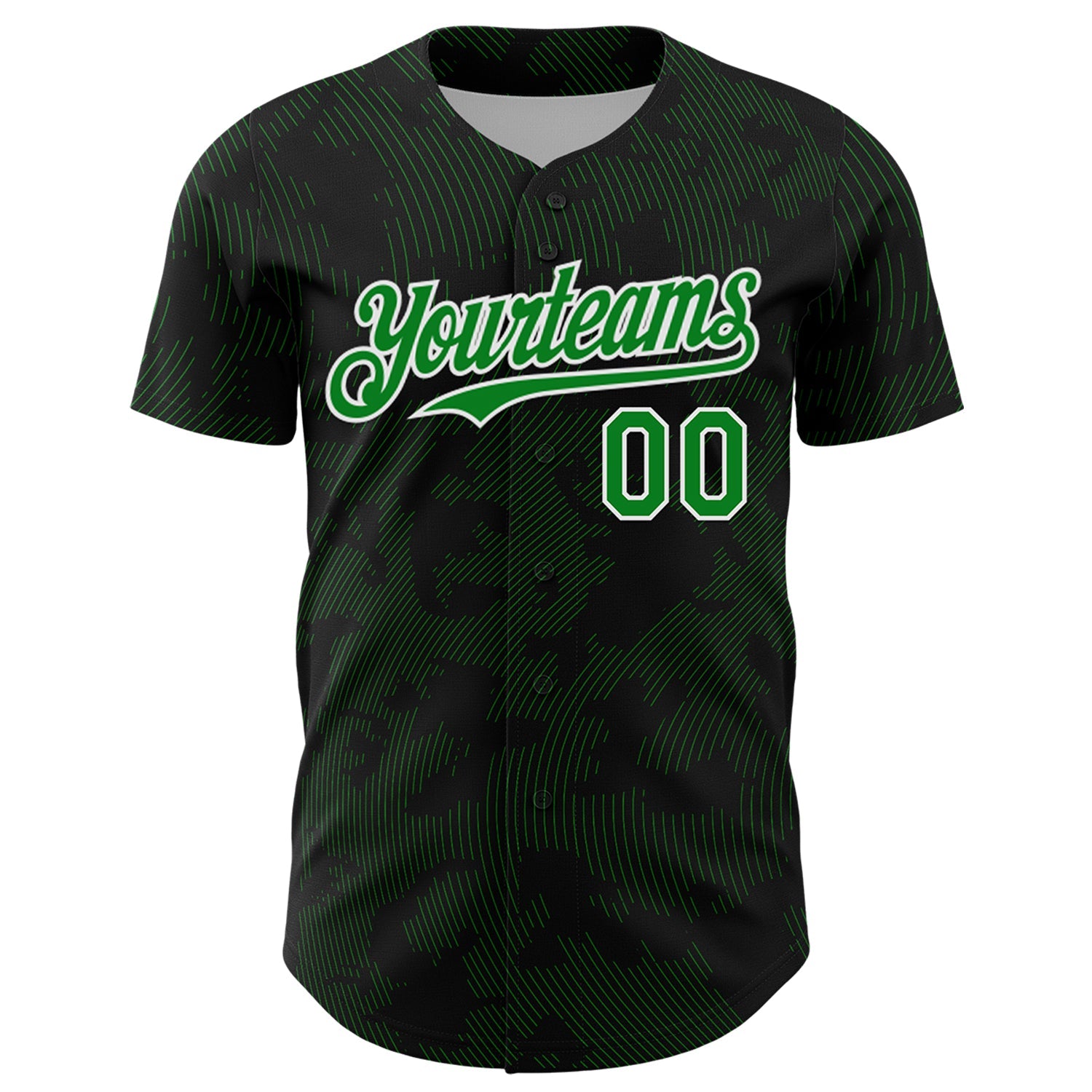 Custom Black Grass Green-White Curve Lines Authentic Baseball Jersey view 2