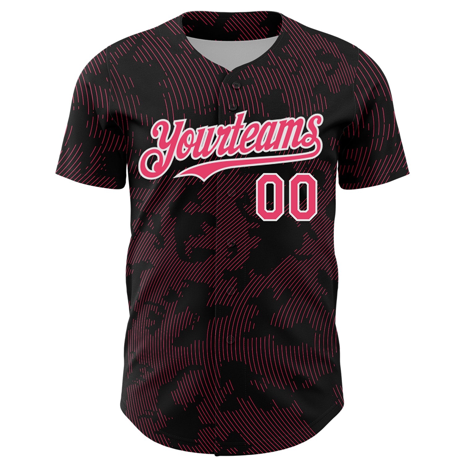 Custom Black Neon Pink-White Curve Lines Authentic Baseball Jersey view 2