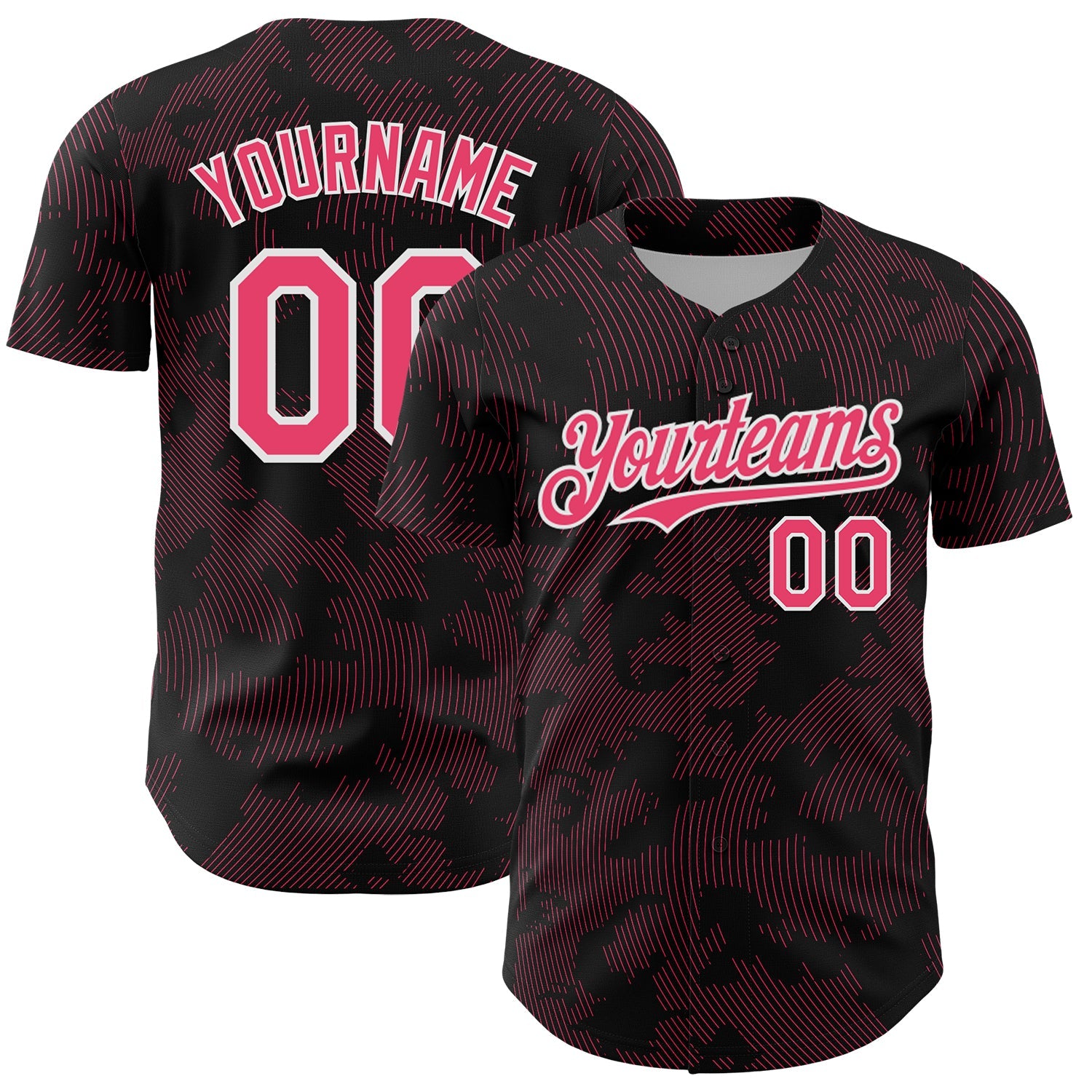 Custom Black Neon Pink-White Curve Lines Authentic Baseball Jersey - Main View