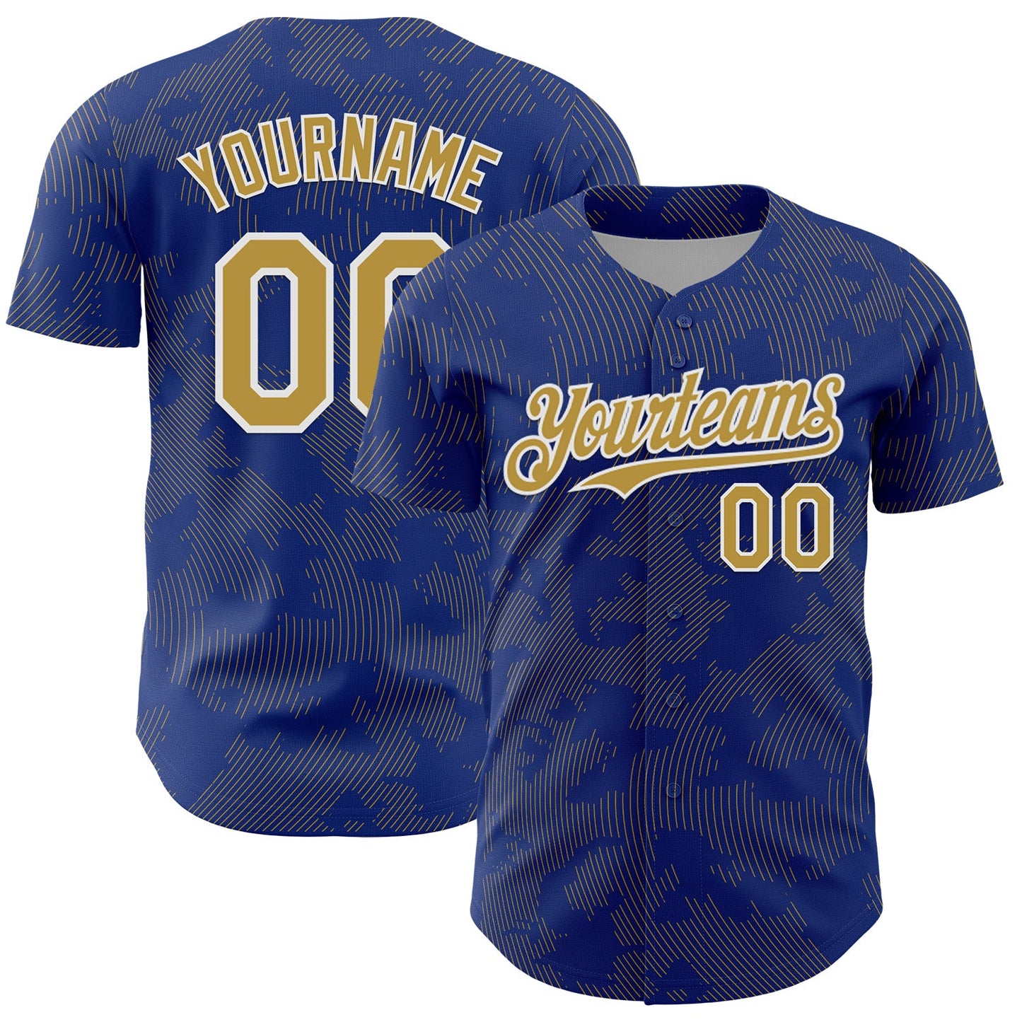 Custom Royal Old Gold-White Curve Lines Authentic Baseball Jersey - Main View