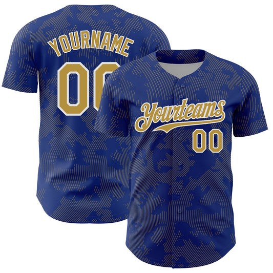 Custom Royal Old Gold-White Curve Lines Authentic Baseball Jersey - Main View