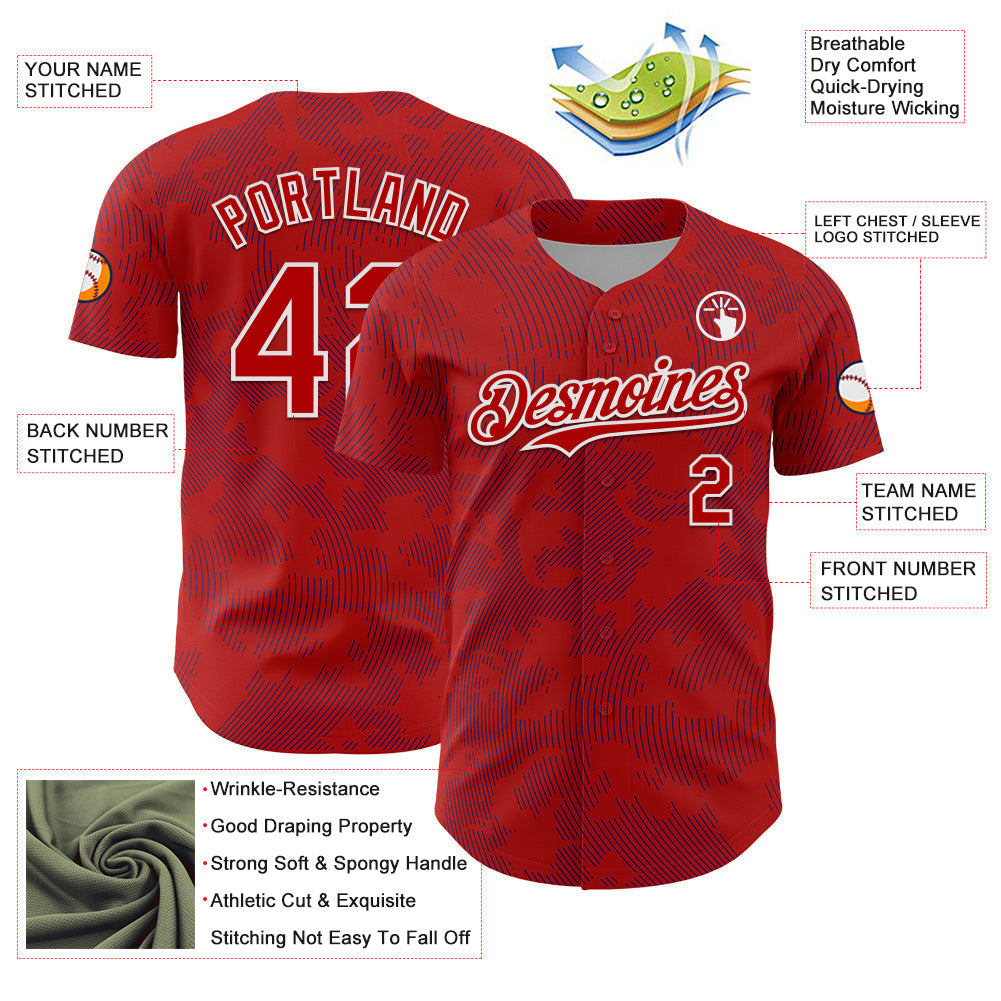 Custom Red Royal-White Curve Lines Authentic Baseball Jersey view 3