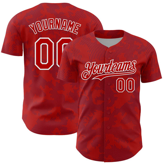 Custom Red Royal-White Curve Lines Authentic Baseball Jersey - Main View