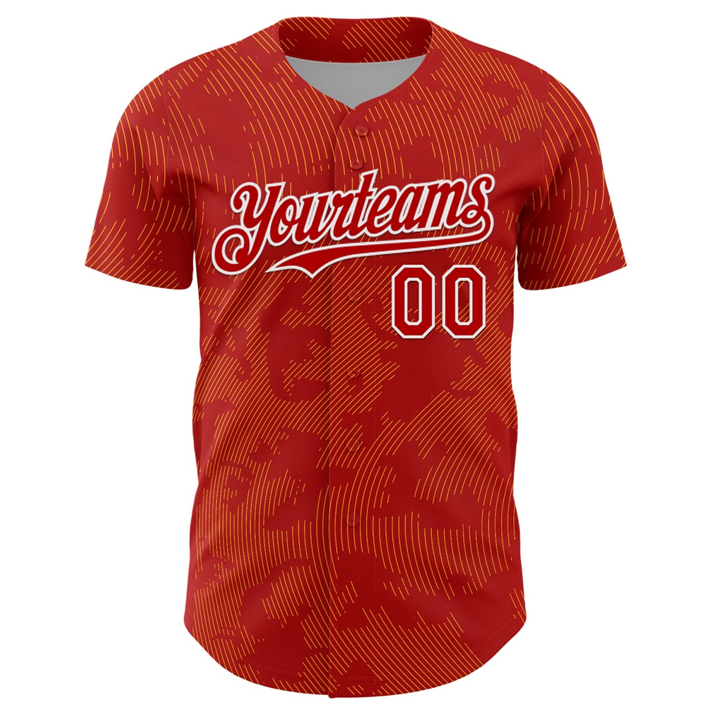 Custom Red Gold-White Curve Lines Authentic Baseball Jersey view 2