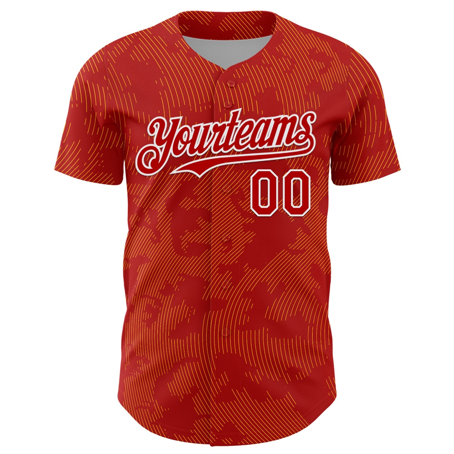 Custom Red Gold-White Curve Lines Authentic Baseball Jersey view 2