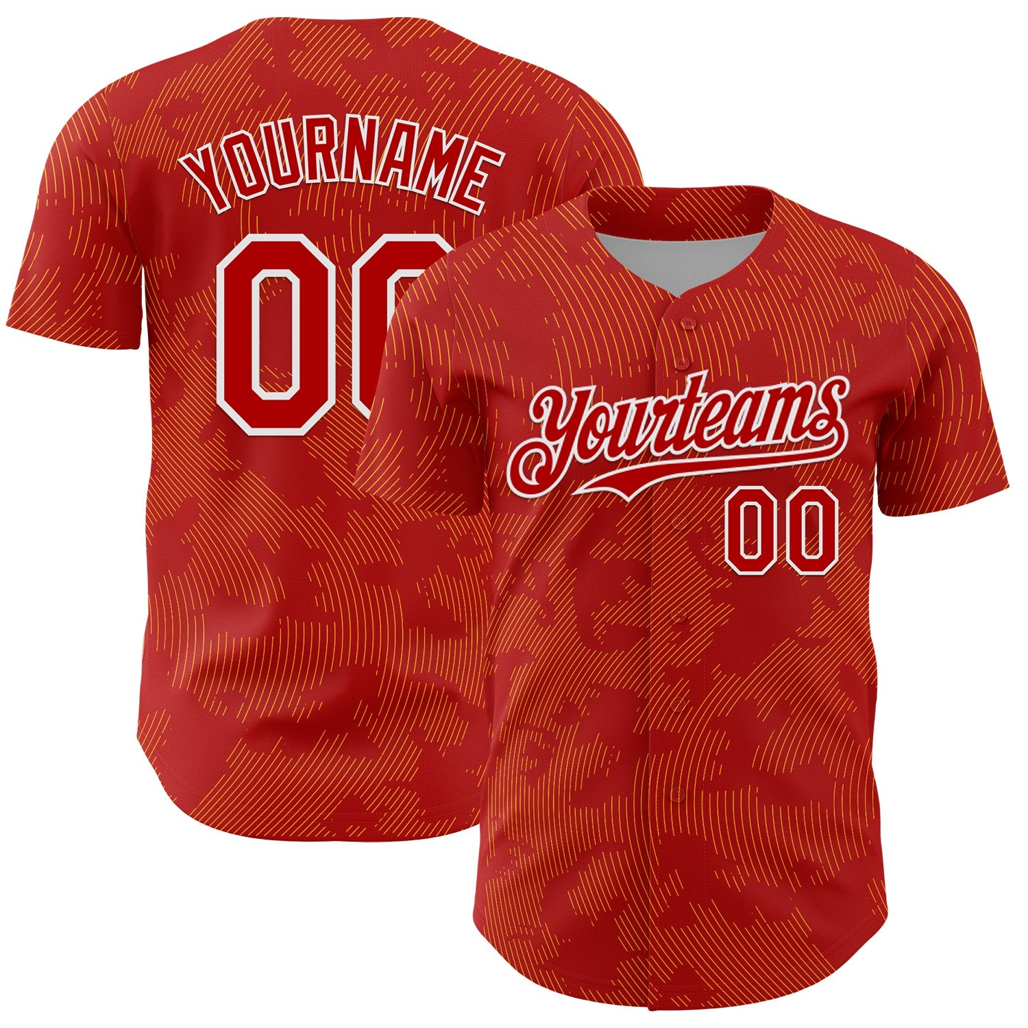 Custom Red Gold-White Curve Lines Authentic Baseball Jersey - Main View