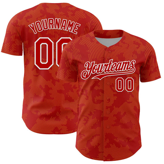 Custom Red Gold-White Curve Lines Authentic Baseball Jersey - Main View