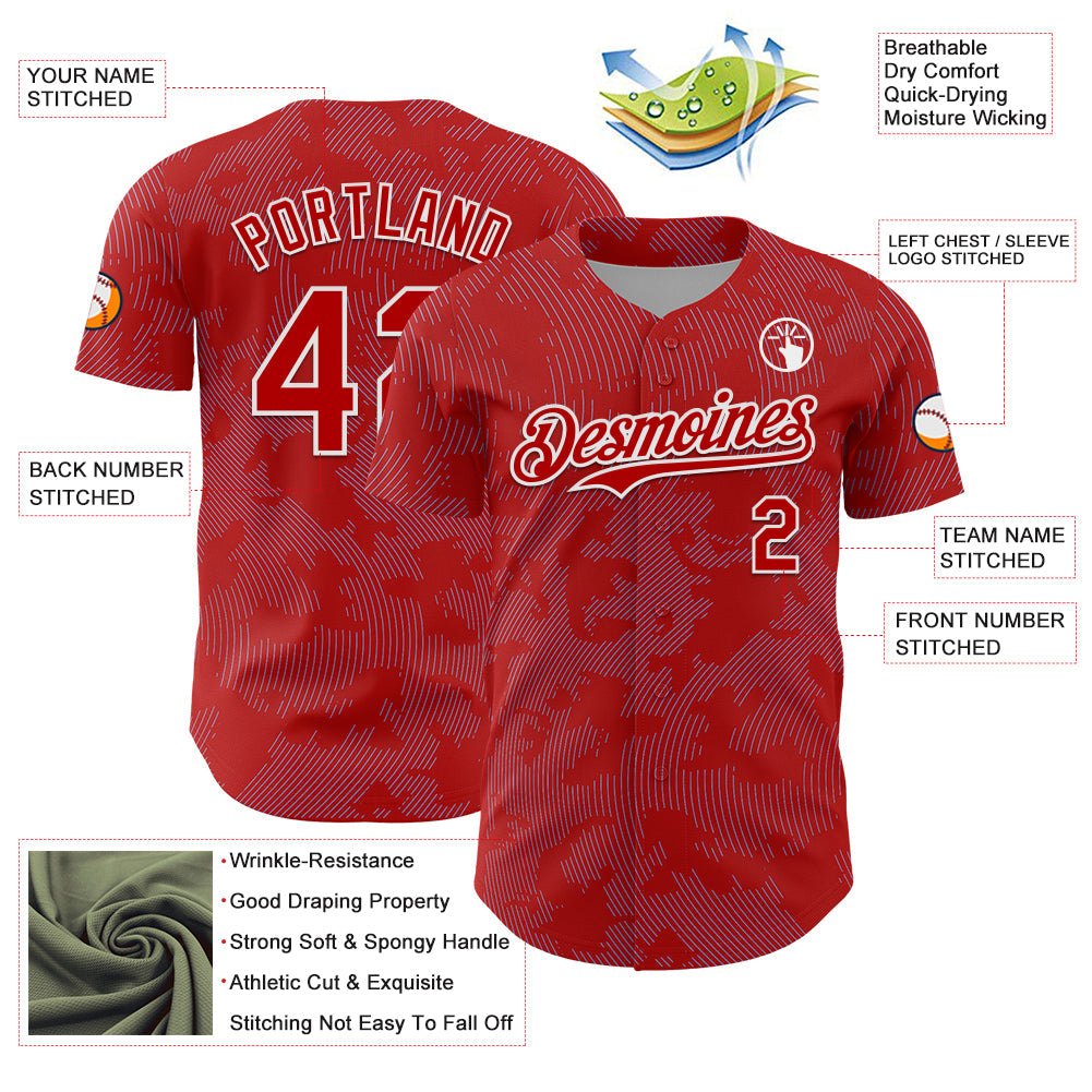 Custom Red Light Blue-White Curve Lines Authentic Baseball Jersey view 3