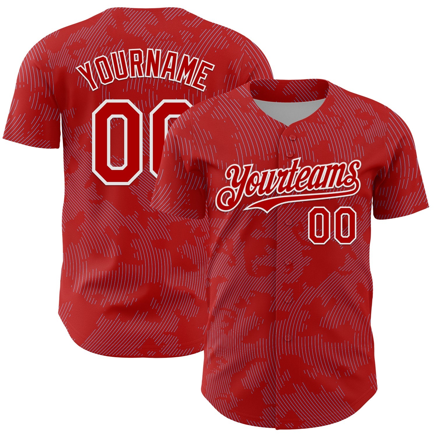 Custom Red Light Blue-White Curve Lines Authentic Baseball Jersey - Main View