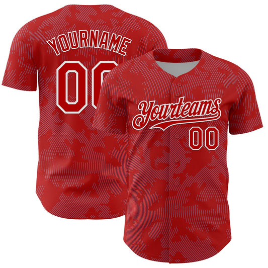 Custom Red Light Blue-White Curve Lines Authentic Baseball Jersey - Main View