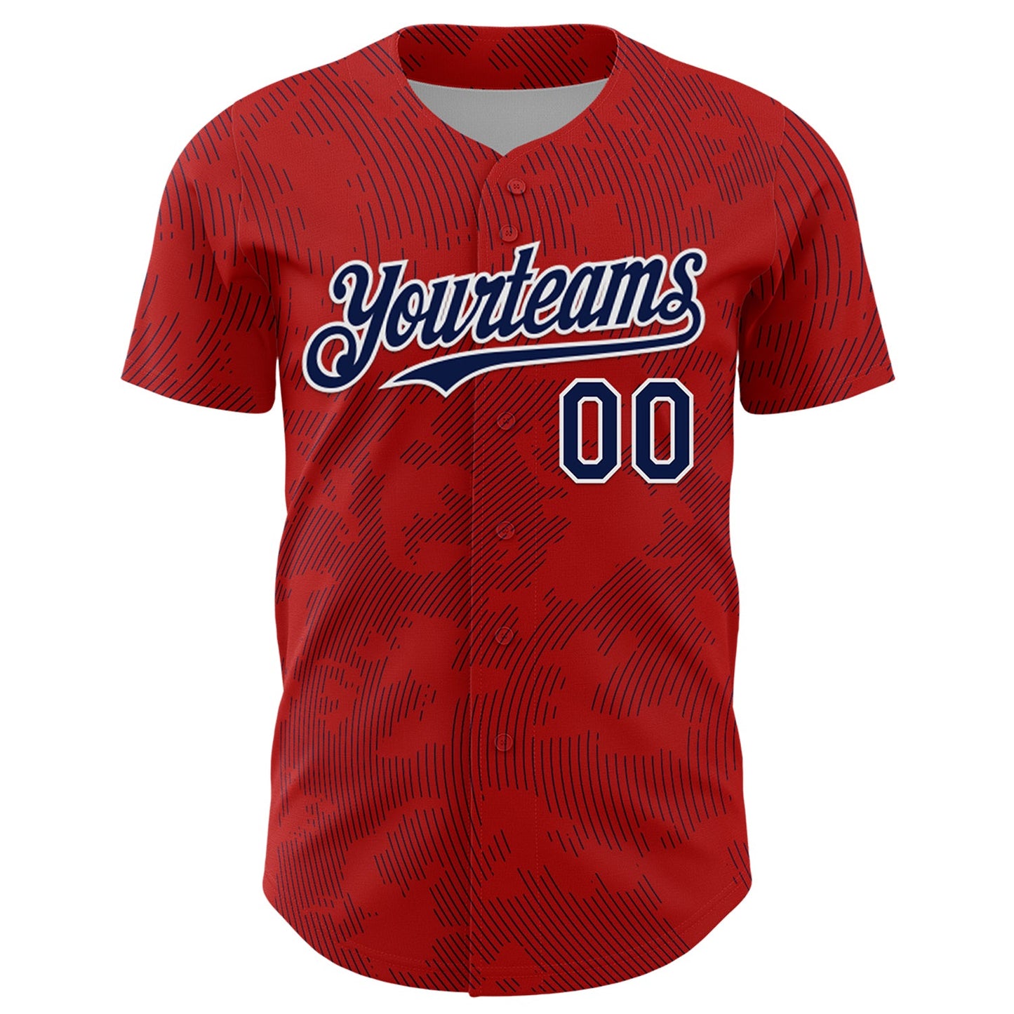 Custom Red Navy-White Curve Lines Authentic Baseball Jersey view 2