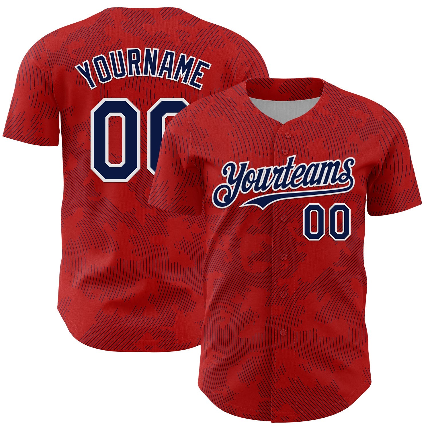 Custom Red Navy-White Curve Lines Authentic Baseball Jersey - Main View