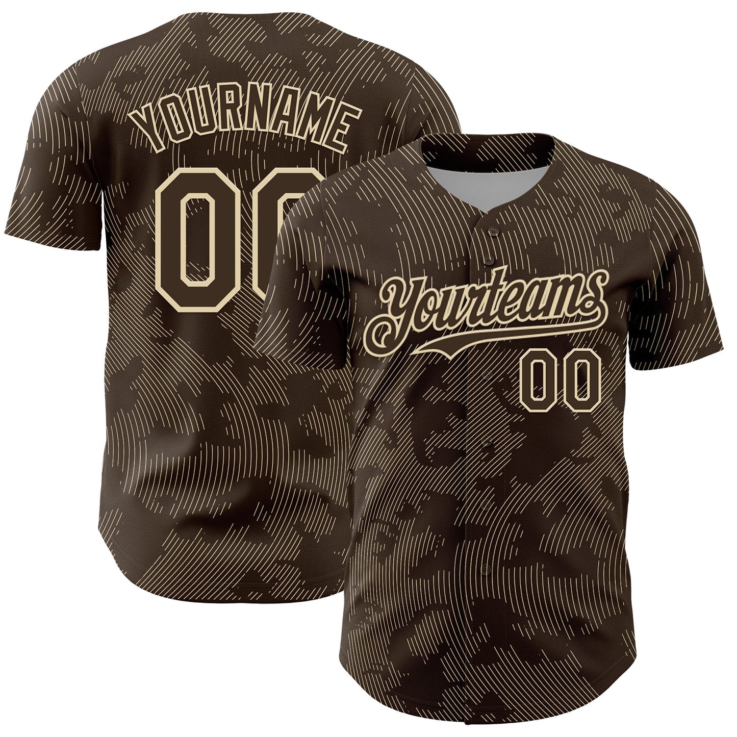 Custom Brown Cream Curve Lines Authentic Baseball Jersey - Main View