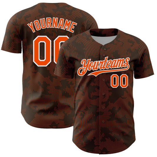 Custom Brown Orange-White Curve Lines Authentic Baseball Jersey - Main View