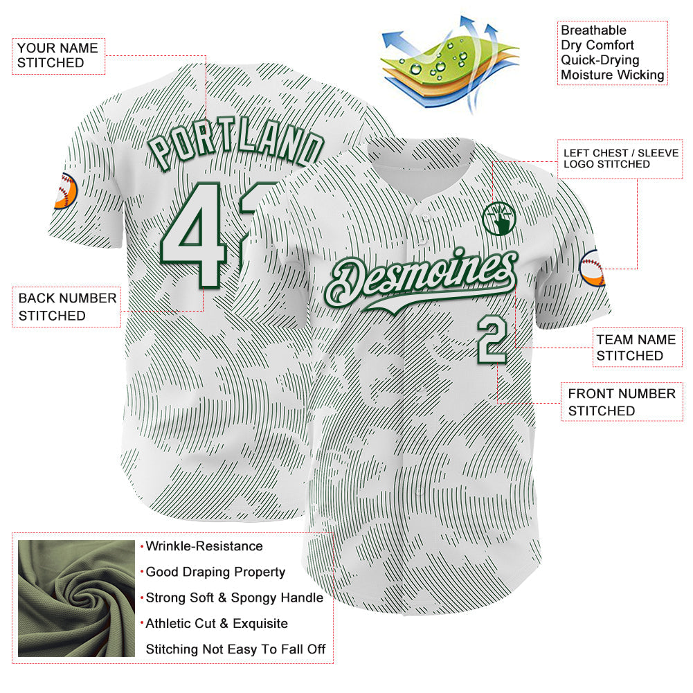Custom White Green Curve Lines Authentic Baseball Jersey view 3