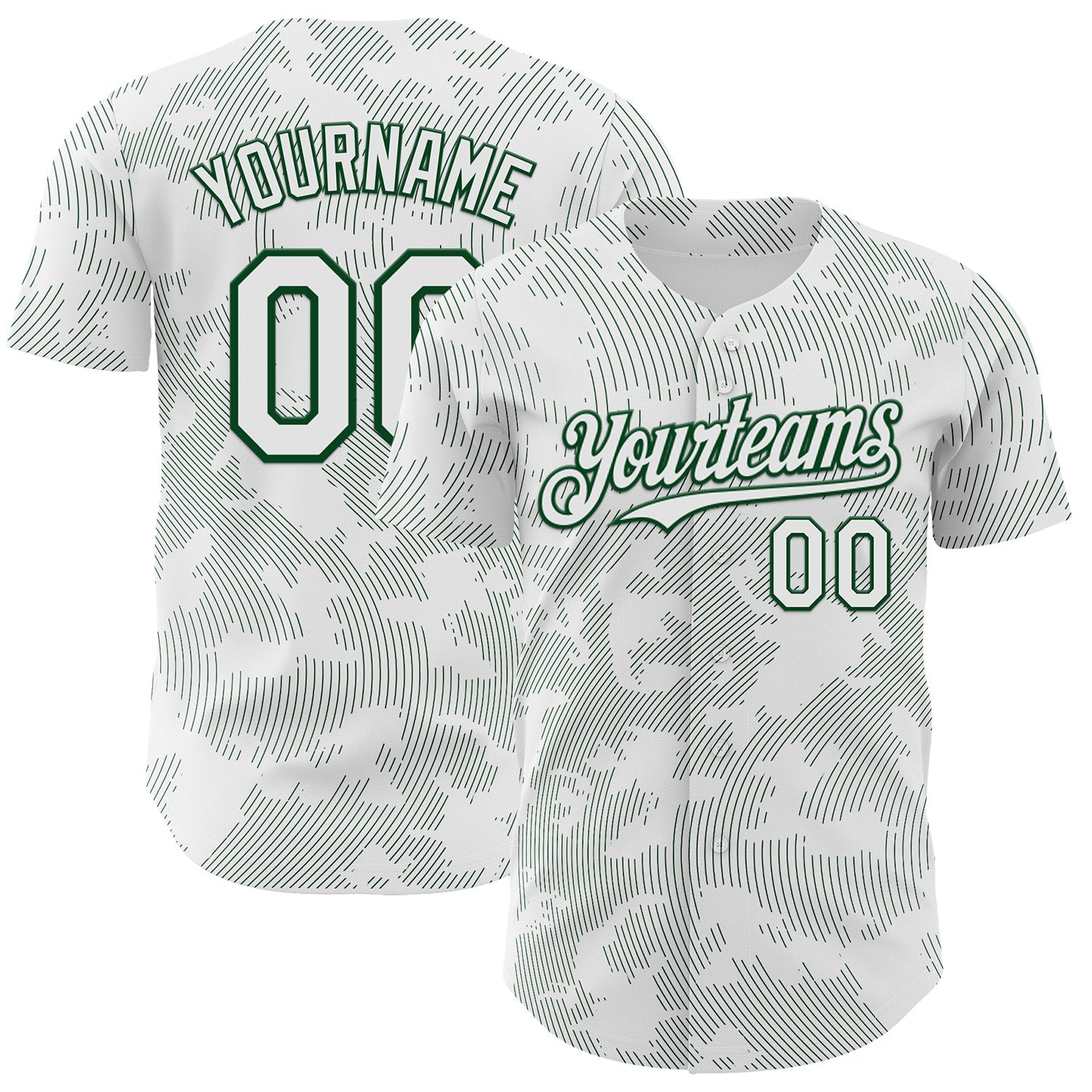 Custom White Green Curve Lines Authentic Baseball Jersey - Main View
