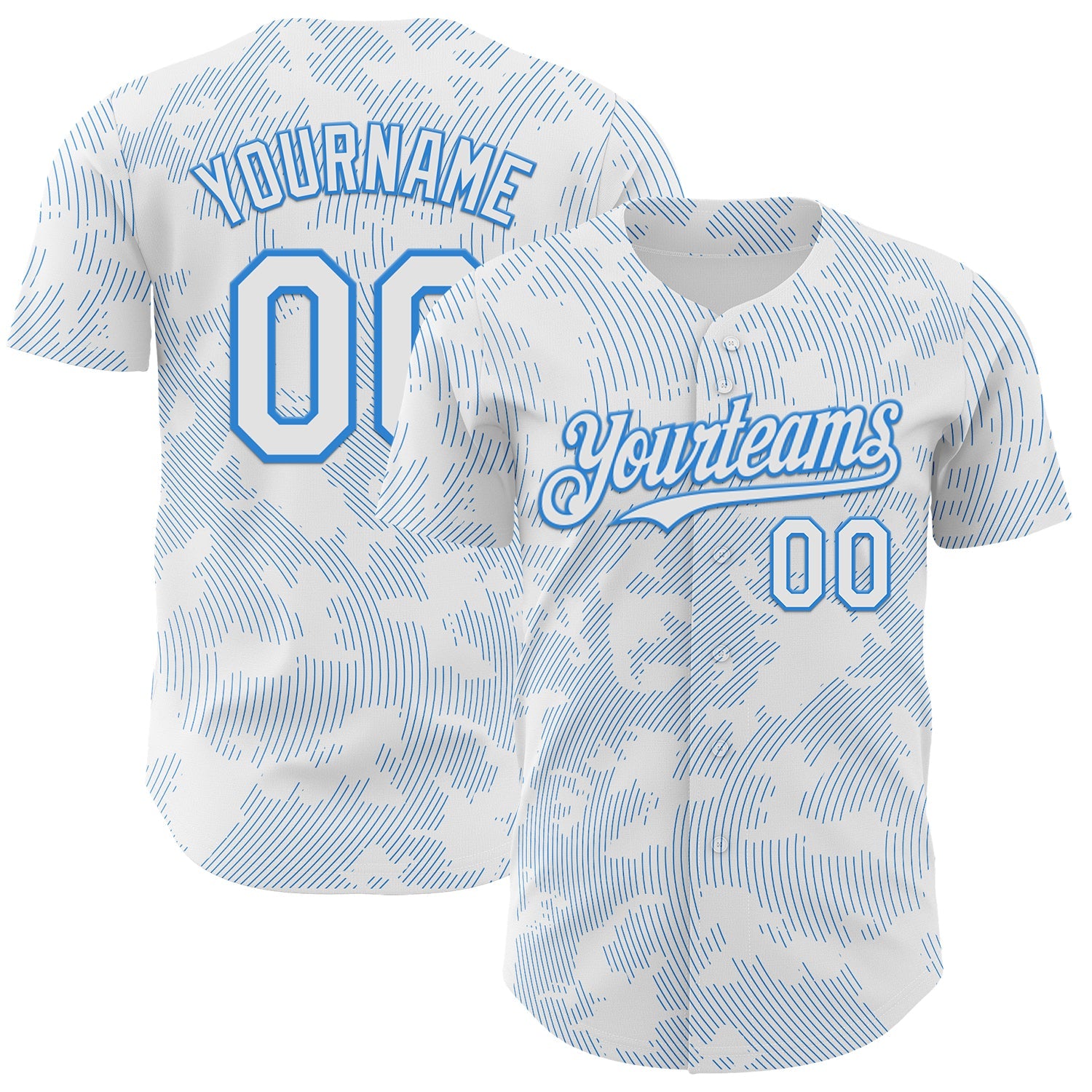 Custom White Electric Blue Curve Lines Authentic Baseball Jersey - Main View