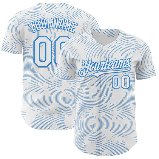Custom White Electric Blue Curve Lines Authentic Baseball Jersey - Main View