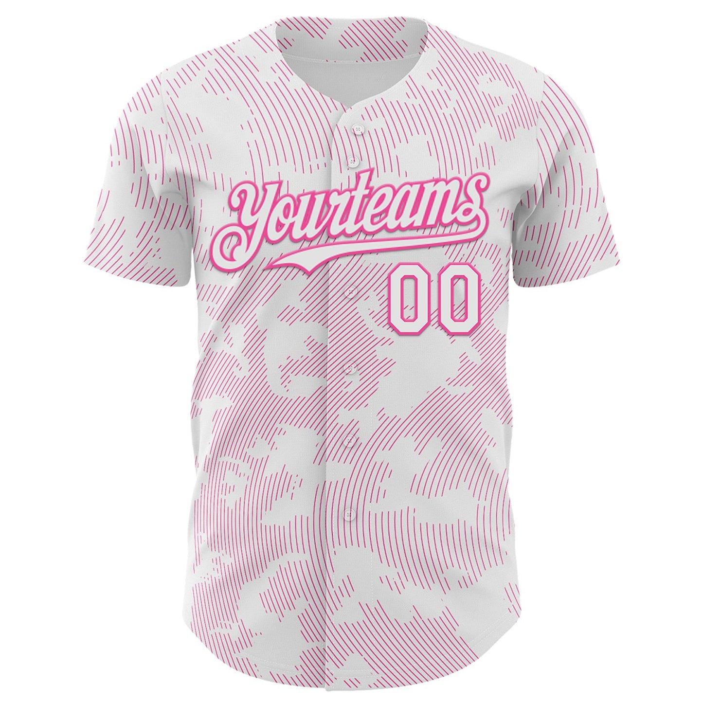 Custom White Pink Curve Lines Authentic Baseball Jersey view 2