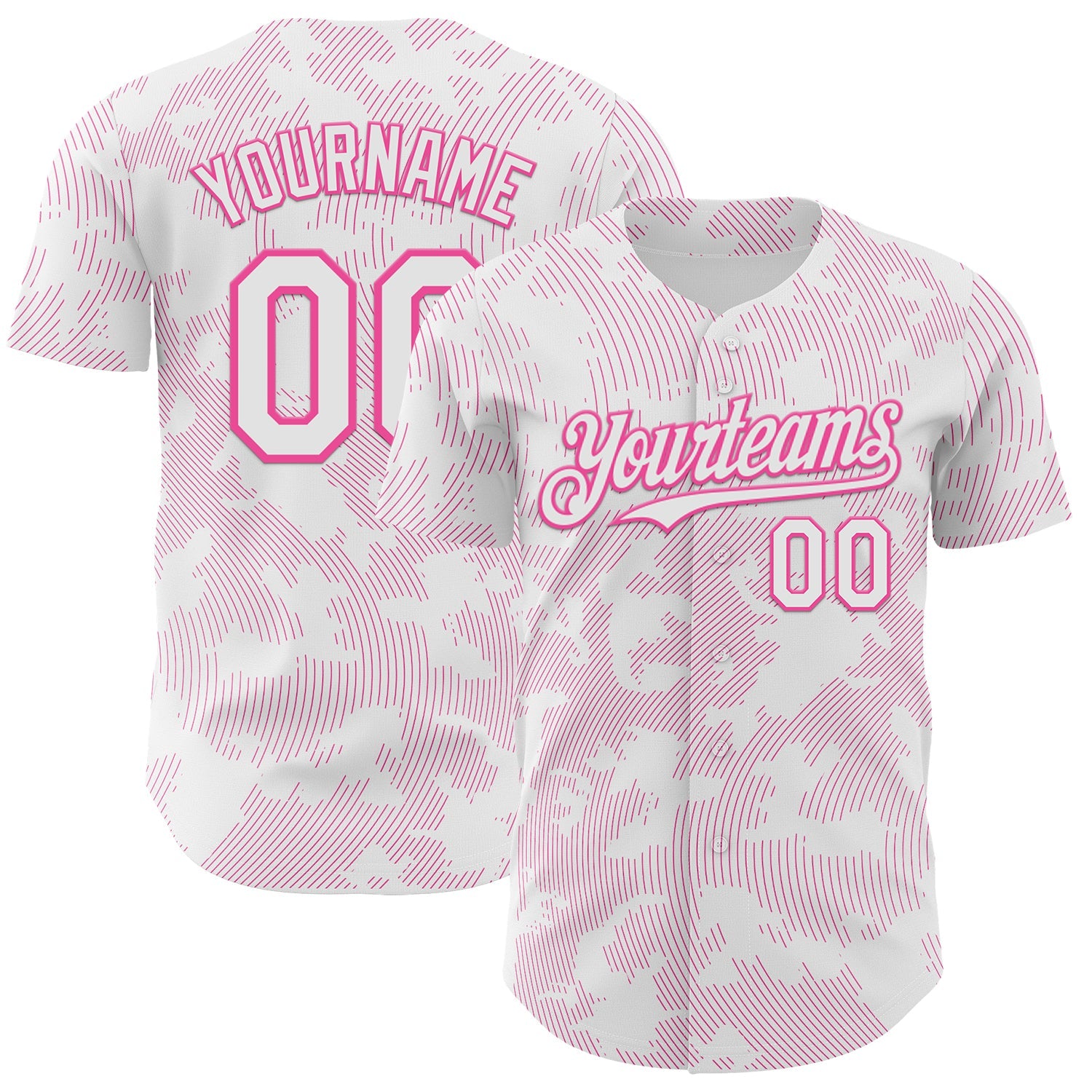 Custom White Pink Curve Lines Authentic Baseball Jersey - Main View