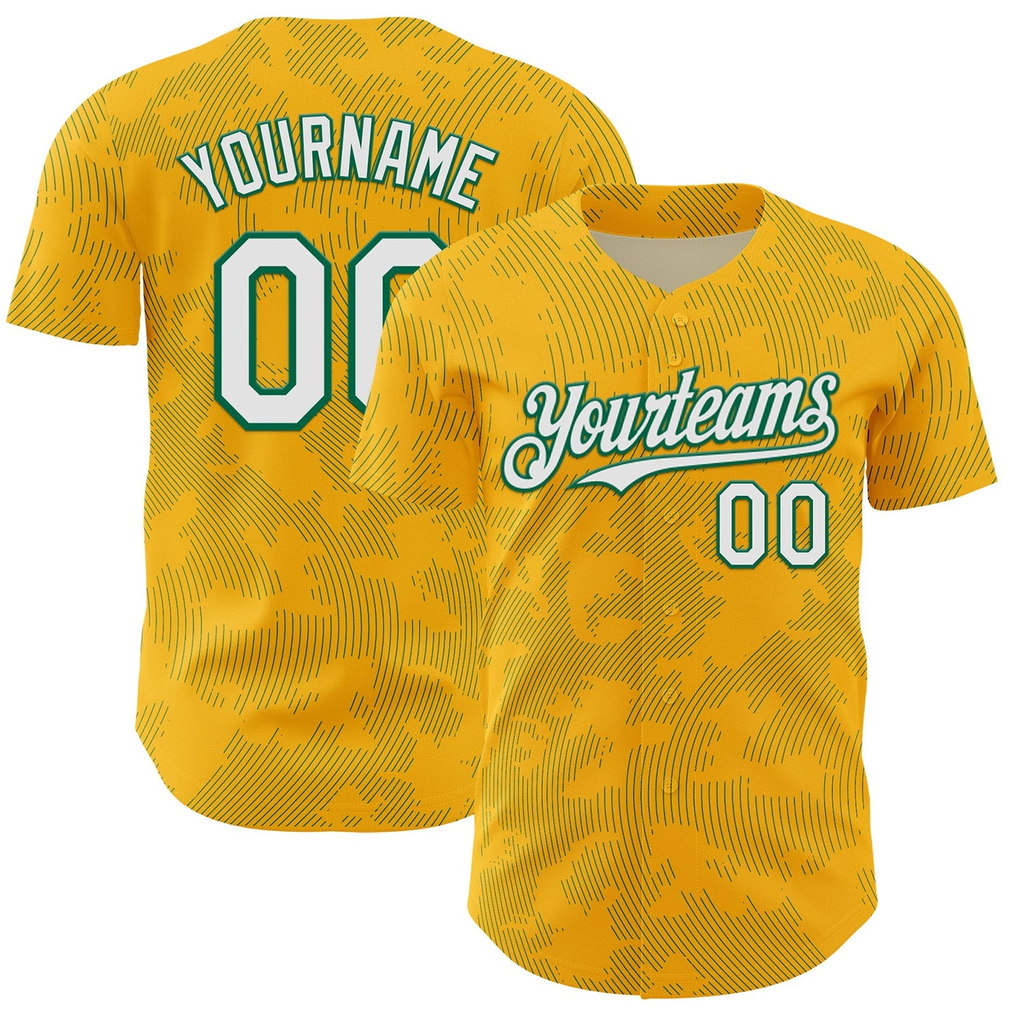Custom Gold White-Kelly Green Curve Lines Authentic Baseball Jersey - Main View