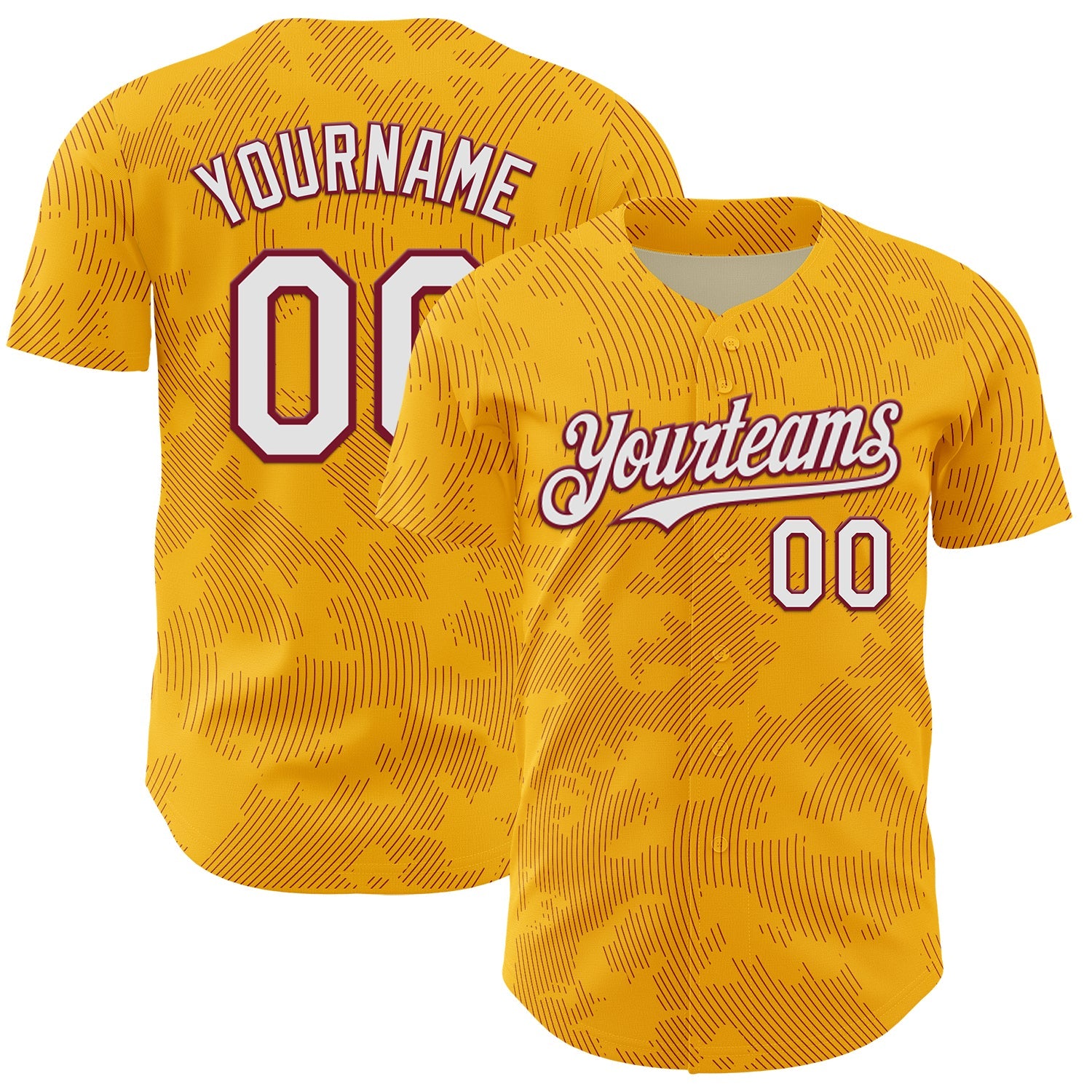 Custom Gold White-Crimson Curve Lines Authentic Baseball Jersey - Main View