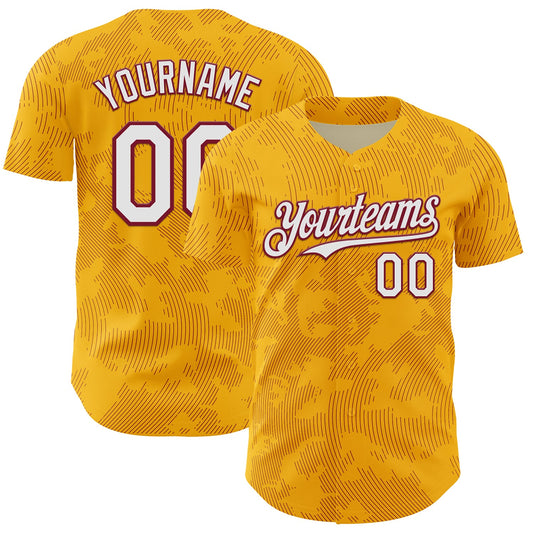 Custom Gold White-Crimson Curve Lines Authentic Baseball Jersey - Main View